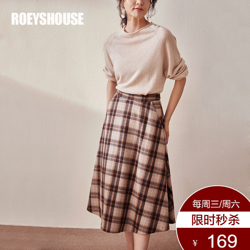 Roe sweaty half body dress lady autumn winter new Cognitive Retro plaid temperament Swing with a long skirt 01066