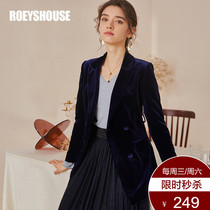 Rocoat Temperament Velvet Suit Jacket Lady 2020 Winter Dress New Commute Dark Blue Sky Goose Down West Suit 02928