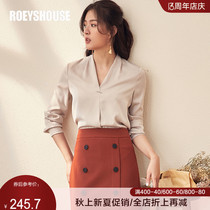 Luo Yi commuter professional V-neck shirt womens new intellectual OL simple shirt temperament apricot long sleeve top 7204