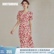 Rocoat Retro Bubble Slew Sleeves Snowspun Dress 2022 Summer Dress New Flower Color Folds Cashews A-word dress 02571