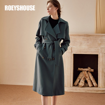 Luo Yi intellectual commuter British windbreaker Winter new temperament lace-up maroon career long coat 00800