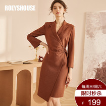 Rocoat small selfie dress Miniskirt Suit Dress Dress Woman Temperament Caramel Color Casings Lace Long Sleeve Dresses 03184