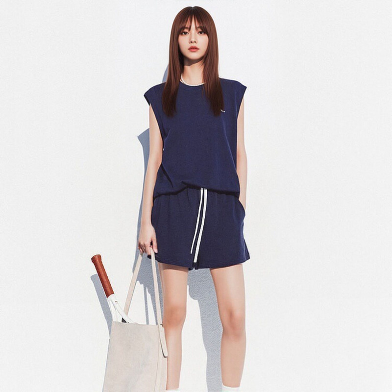 Dark Blue Fashion Suit 2026 Summer New Product Xinjiang Cotton Sports Sweatpants Casual Loose Shorts Cotton Two-Piece Set Dark Blue Fashion Suit 2026 Summer New Product Xinjiang Cotton Sports Sweatpants Casual Loose Shorts Cotton Two-Piece Set