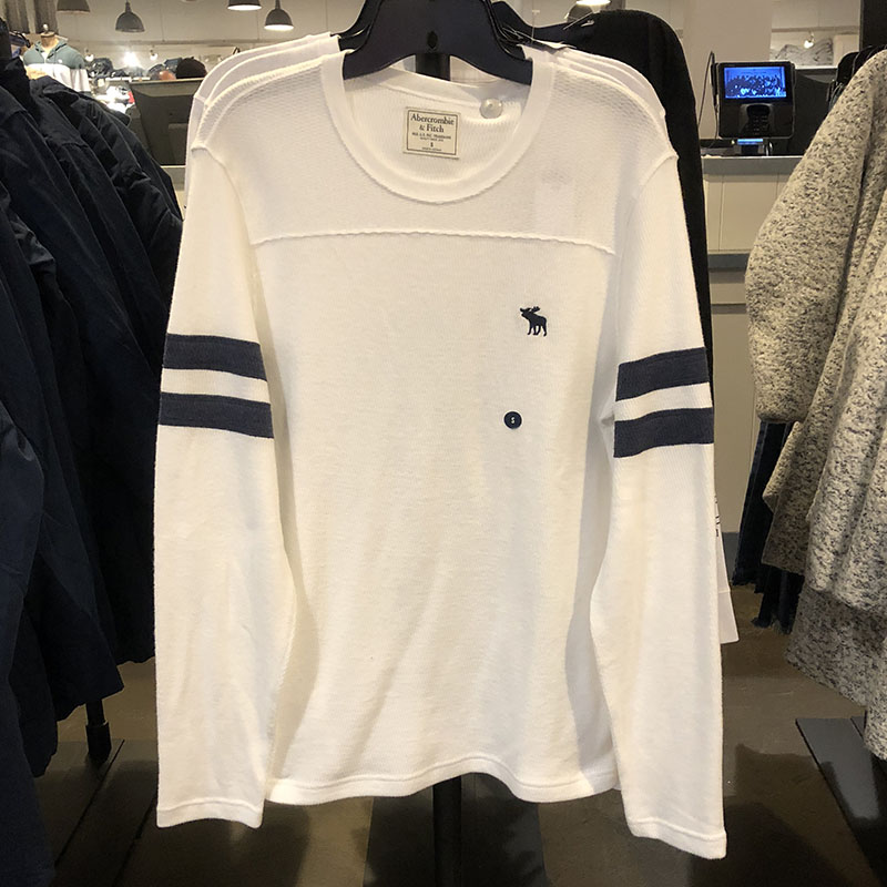 18 mùa thu mới Abercrombie Fitch nam thời trang áo thun cotton dài tay áo len cổ tròn áo nam đẹp