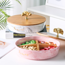 Candy box ceramic with lid split housewarming gift New year gift creative home nut ginkgo fan leaf dried fruit plate