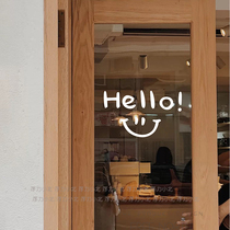 hello hello ultra cute smiling face ins Nordic Wind Decorative Wall Stickers Coffee Clothing Shop Glass Shop Window Sticker
