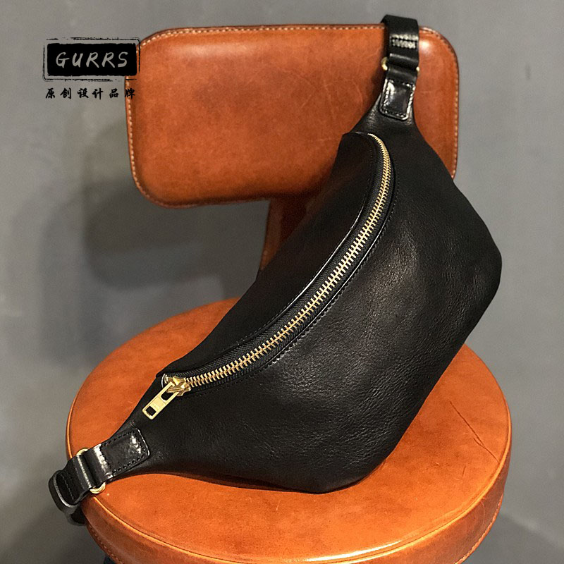 GURRS original handmade vegetable tanned cowhide shoulder bag new oblique chest bag casual men's multifunctional waist bag