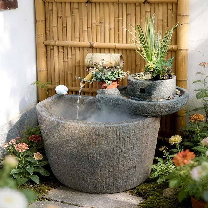 Courtyard Landscaping Chinese-Style Flowing Water Wealth-Attracting Ornaments Circulating Water Fish Tank Outdoor Garden Landscape Decorations Balcony Terrace