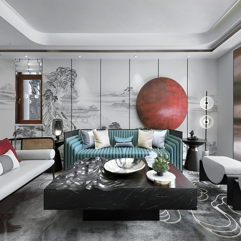 2022 new new Chinese sofa solid wood combination model villa living room modern Chinese fabric furniture customization