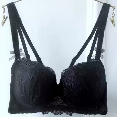 Retro embroidery embroidered heart cross shoulder strap beautiful back large size thin bra black three-row buckle gathered thin bra