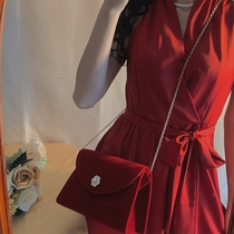 Red wedding bag bridal bag 2021 New Tide fashion shoulder bag women Hand bag spring pearl chain bag