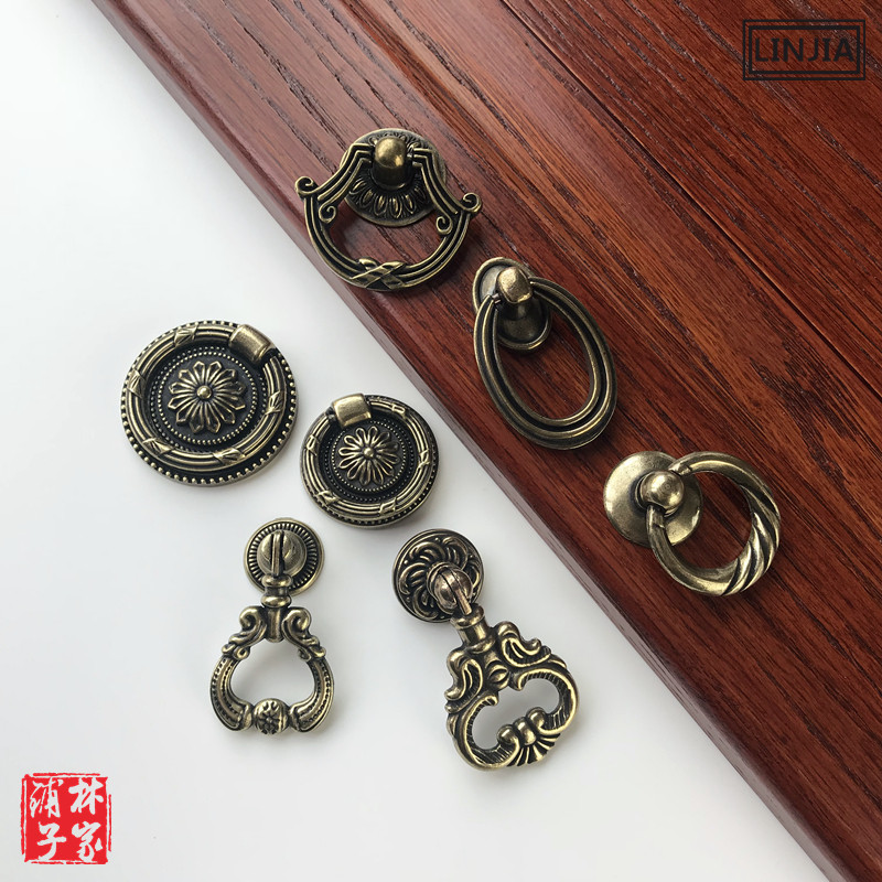 Nordic cabinet door small handle simple imitation antique single-hole round pull-pull handle American wardrobe drawers rings handle round