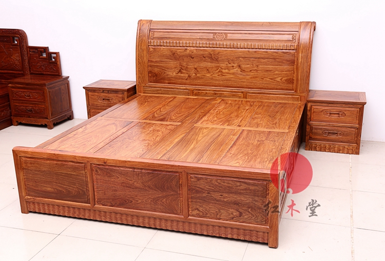 Đặc biệt nhím giường gỗ hồng mộc gỗ gụ Rosewood đồng bằng gỗ giường đôi mới kết hôn giường tối giản hiện đại Trung Quốc - Giường giường gấp văn phòng