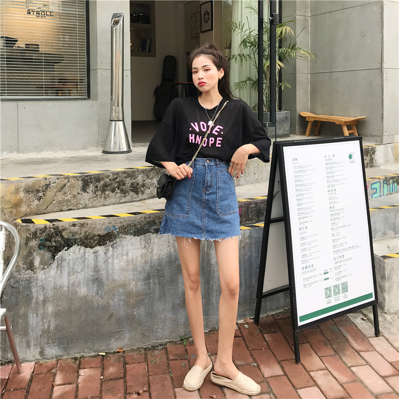 VK旗艦店 韓國風名媛高腰百搭牛仔短裙褲單品短裙