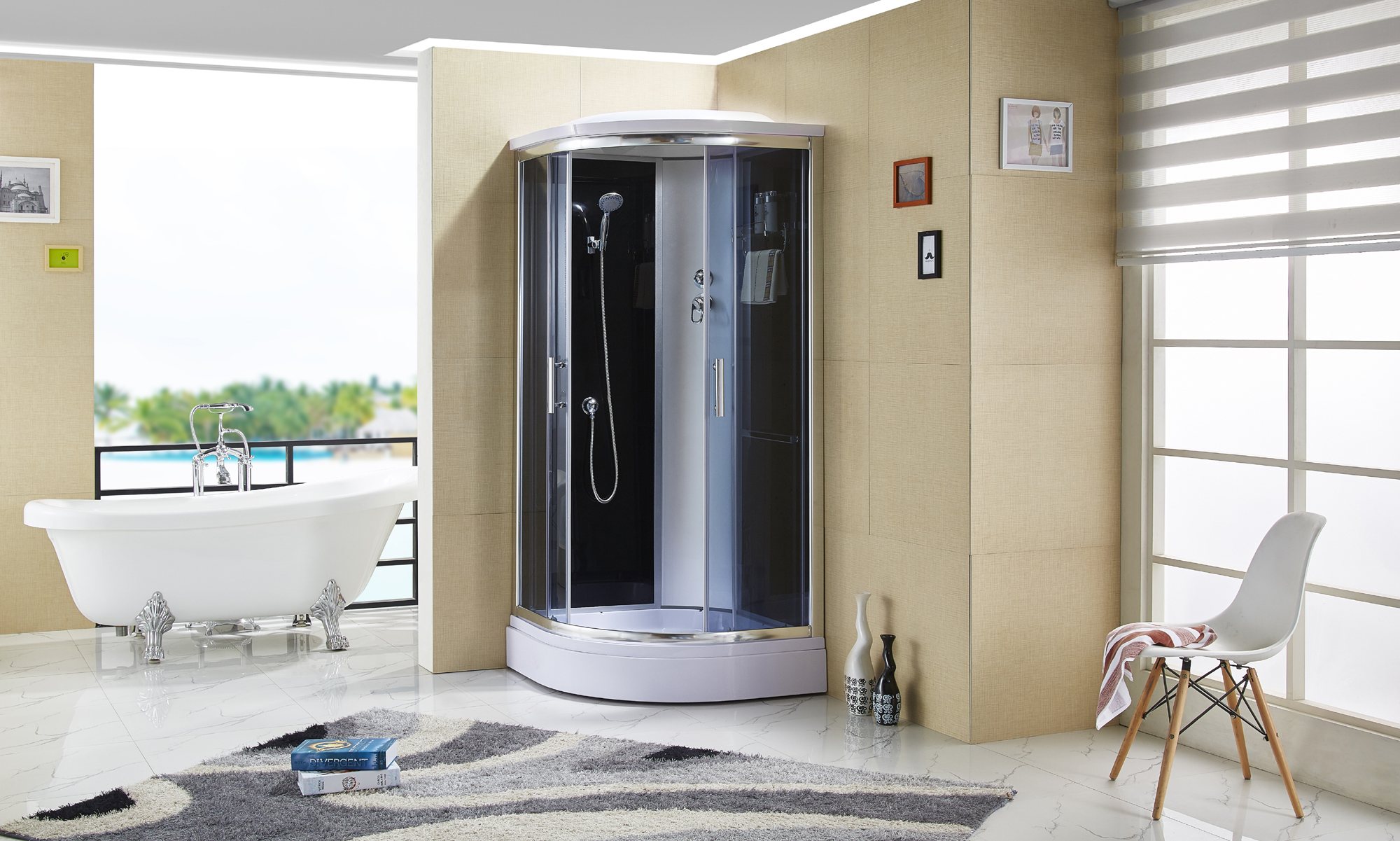 Overall shower room 3c certified tempered glass bathroom make-up room Bath Room Arc Sector Home Bath