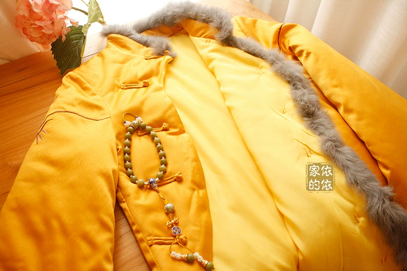 Áo choàng lông màu của hoàng đế Trung Quốc thêu hoa và chim Tangong sườn xám Áo khoác cotton năm mới áo khoác cotton mùa đông