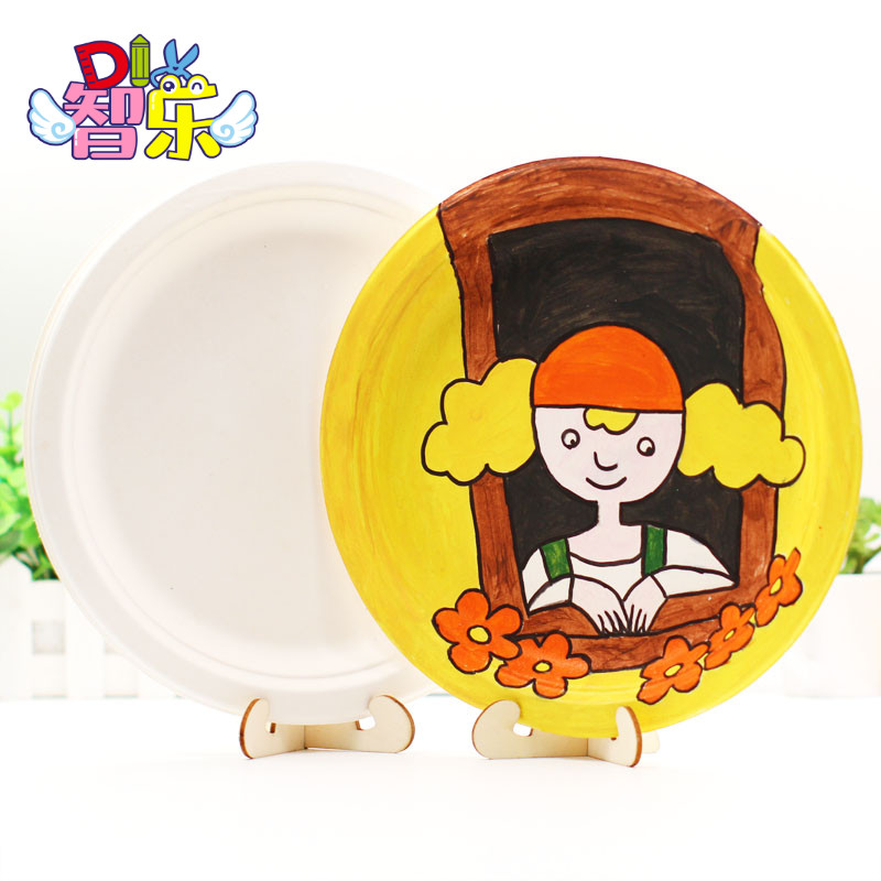 White paper plate diy Children's art graffiti paper plate painting Kindergarten material disposable paper plate cake plate