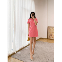 Na Parisian Spring Summer New High Container Silk Wool Solid Badge A-type Round Collar Short Sleeve Dress Commuter Van