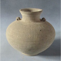 Old antique pottery pottery shoulder double ear gray clay pot