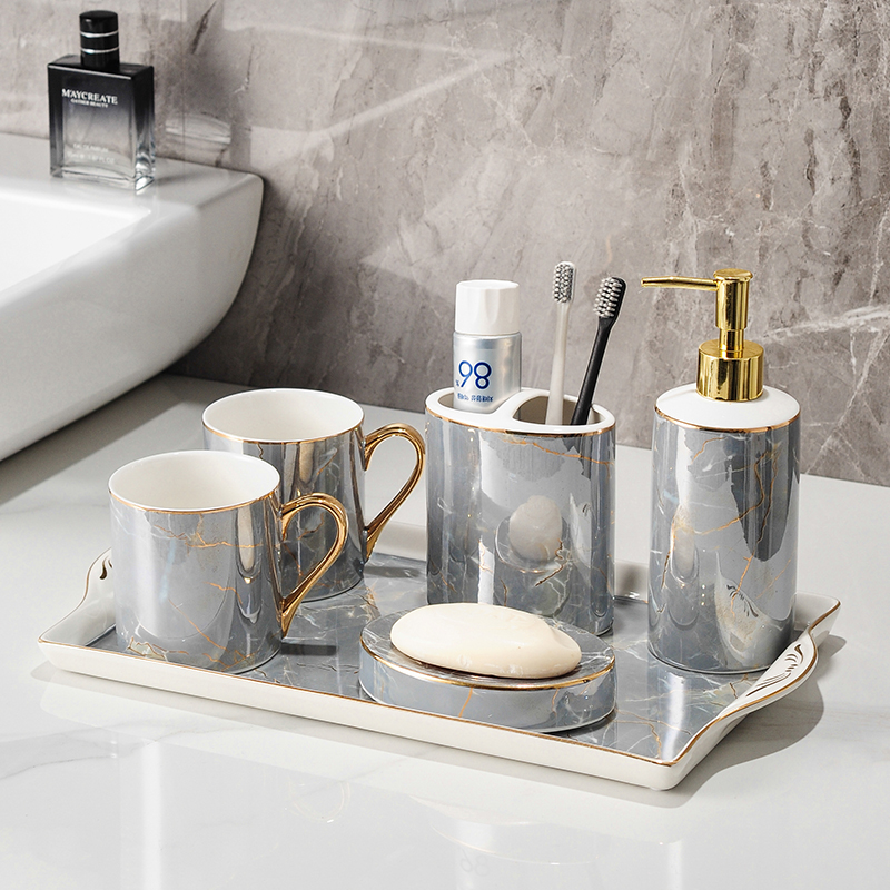 Light Extravagant Bathroom Wash suit Makeup Room Ceramic Gargle Cup Nordic Home Toothbrushing Cup European Style Bathroom Five Pieces