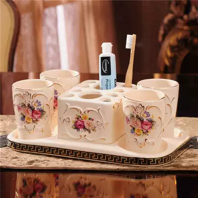 European-style bathroom toiletries Bathroom five-piece set Assembly powder room Brushing mouthwash cup toothware Ceramic tray set