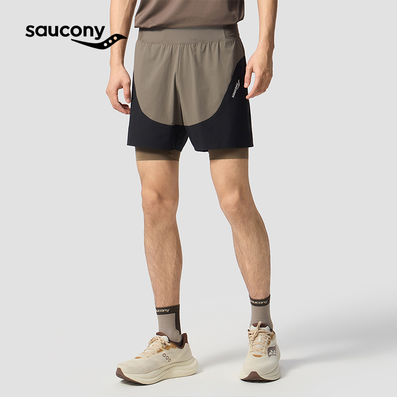 Saucony/Saucony Men's Double-Layer Shorts Professional Sports Shorts Woven Soft Comfortable Casual Direct Delivery from Official Warehouse