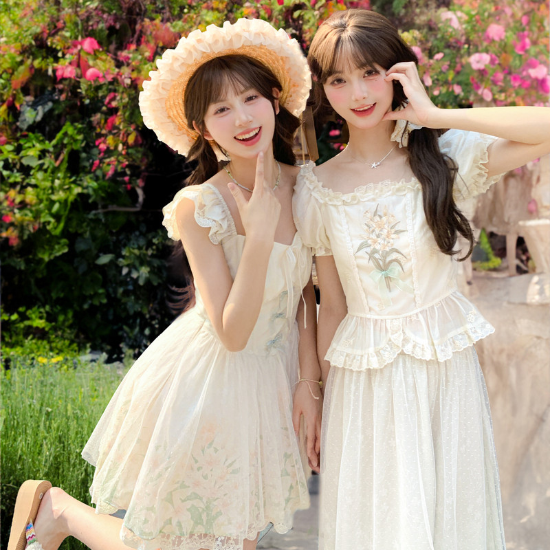 Forest Girl Tribe Original Little Flying Sleeve First Love Sweet Print Small Man Looks Thin Gentle Waist Short Skirt Dress Female