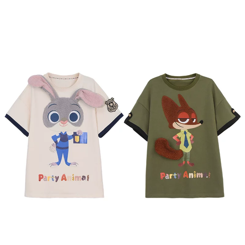 Камуфляжный стиль Disney Zootopia рубашка с коротким рукавом Mori племя животное принт хлопок женский новый стиль