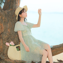 Small fresh flowers Short waist dress Sweet temperament and sentient dress Xia Creation of the original woman tribe
