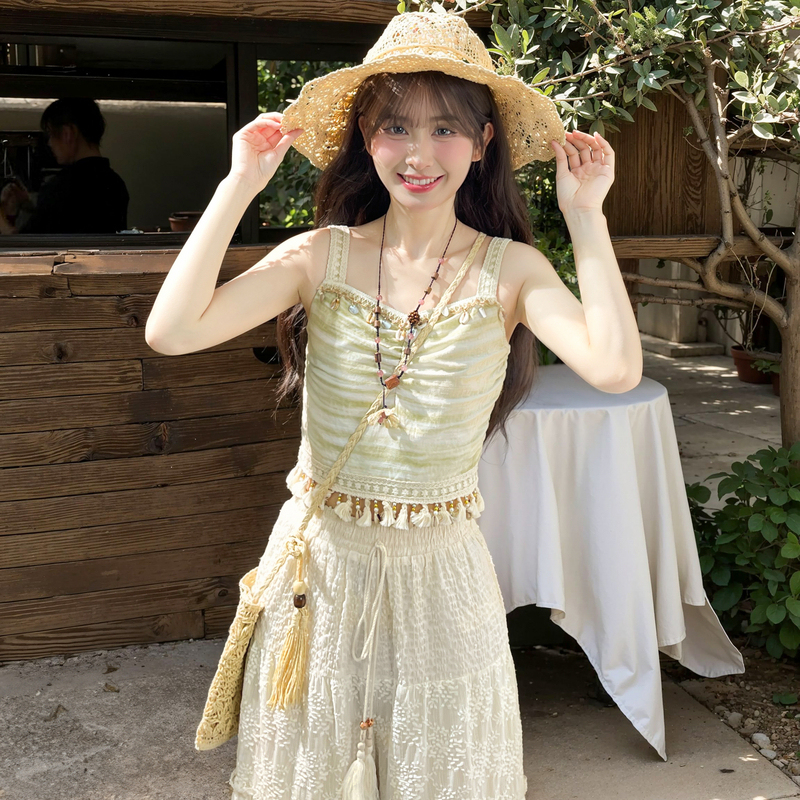 Sen Girl Tribe Original Design Shell Beach Vacation Style Tassel Camisole Women's New Outerwear Tank Top