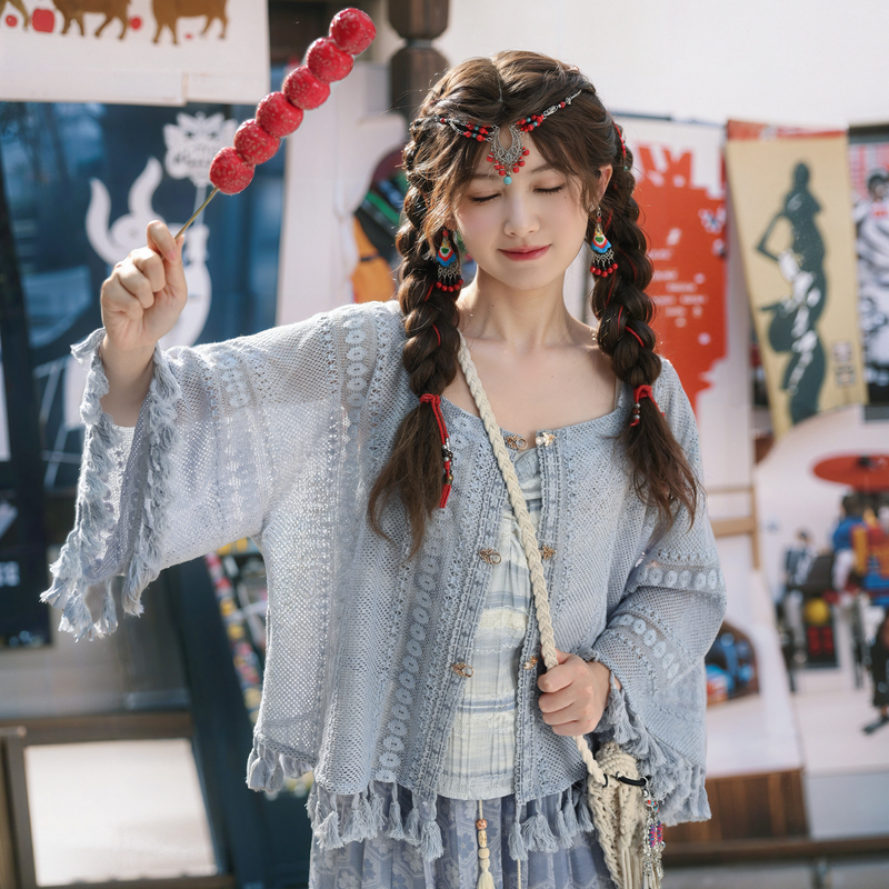 Sen Girl Tribe Original Bohemian Tassel Woven Hollow Out Jacket Vacation Style 2026 New Women's Summer Style
