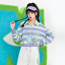 Monster University Original Woman Tribe Strip Town Short Short Sweater Polo Shirt Design Clothes Spring Clothes