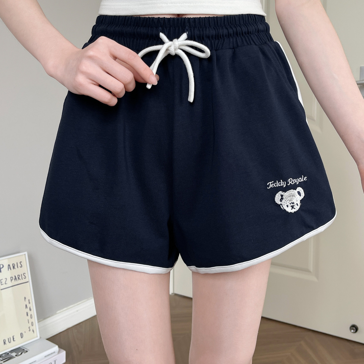 Forest Girl Tribe Cute and Cute Little Bear Embroidered High Waist Versatile Shorts for Women 2026 New Loose Sports and Leisure Pants