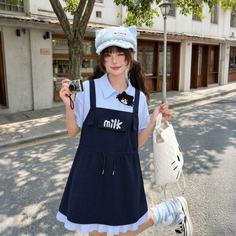 Sen Girl Tribe Original Cat Print Two-In-One Dress with Unique Design, College Style Skirt, New Summer 2026 Collection Sen Girl Tribe Original Cat Print Two-In-One Dress with Unique Design, College Style Skirt, New Summer 2026 Collection