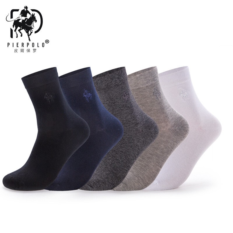 Pierpolo Socks Men's Combed Cotton Sweat-Absorbent Breathable Cotton Socks Autumn and Winter Mid-Calf Formal Business Men's Socks 5 Pairs