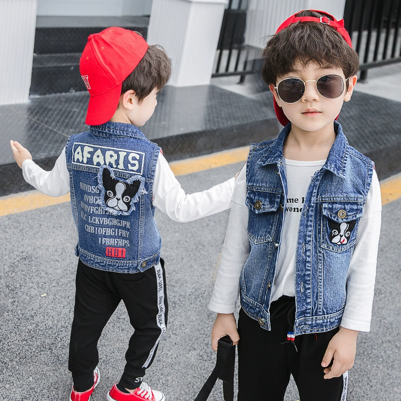 Trẻ em mặc áo vest denim của trẻ em mùa xuân 2020 mới lớn của trẻ em mùa xuân và mùa thu áo vest phiên bản Hàn Quốc của xu hướng áo khoác bé trai áo ghi lê - Áo ghi lê