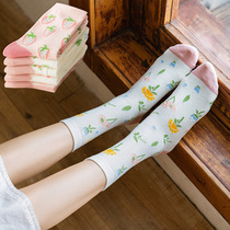 Spring and autumn new college style tube socks female sweet Japanese strawberry flower multicolor breathable cotton socks