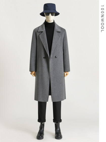 冬季中长款双面羊绒大衣男双排扣西装领羊毛呢子外过膝务修身风衣