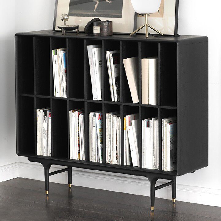 Nordic expression NORHOR Japanese medieval style imported E10 solid wood multi-partition bookshelf magazine rack black 2 colors K#