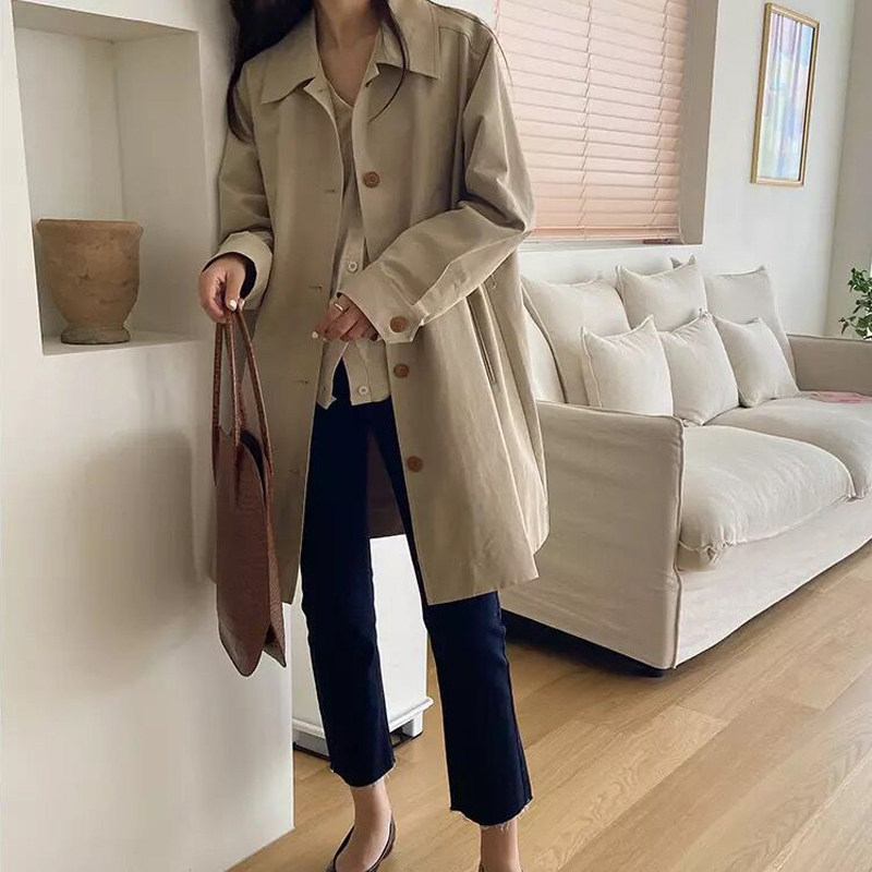 The coat girl 2021 new spring and autumn small early autumn medium - long - term coat card with its color casual temperament