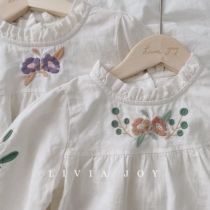 Livia Joy Spring Exclusive Original Hand Painted Niche Organic Cotton Embroidered Shirt Shirt Top Girls