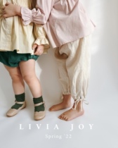 Livia Joy spring and summer linen cotton bandage trousers childrens 9-point pants anti-mosquito pants skin-friendly breathable girls