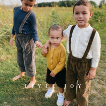 Livia Joy autumn and winter thick corduroy detachable two-piece straps wide-leg trousers nine-point pants boys and girls