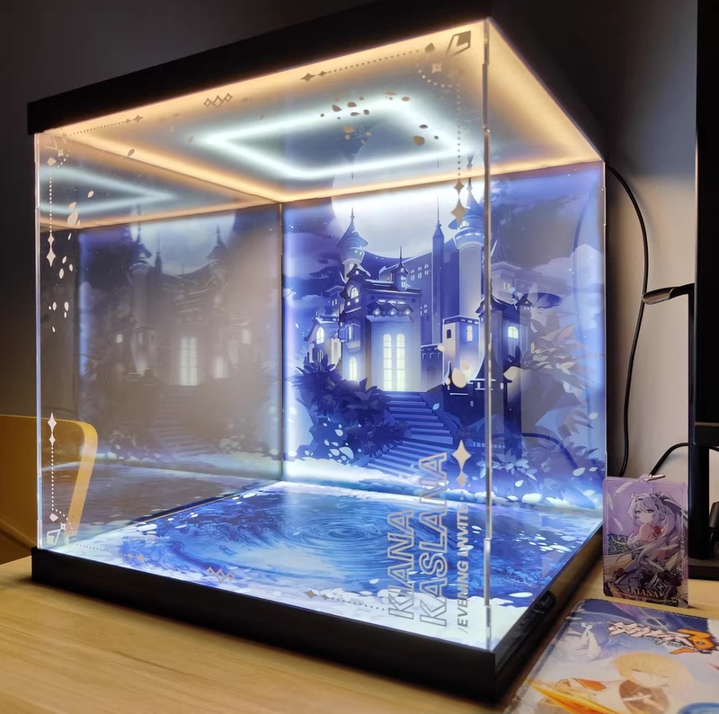 [Hexahedron] High-Transparency Acrylic Storage Box, Display Box for Figurines, Suitable for Night Invite, Black and White Universal, 1/7 Scale