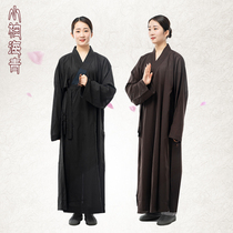 Haiqing Womens small sleeve guru clothes mens sweatshirt for all four seasons can be worn by monks The Buddhist retro long robe black coffee color