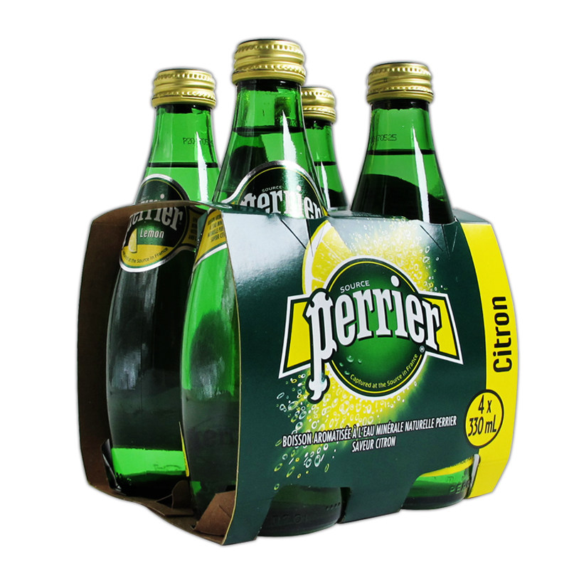 French imported beverage Perrier Paris water lemon flavor natural mineral water 330ml*4 bottles of bubble soda