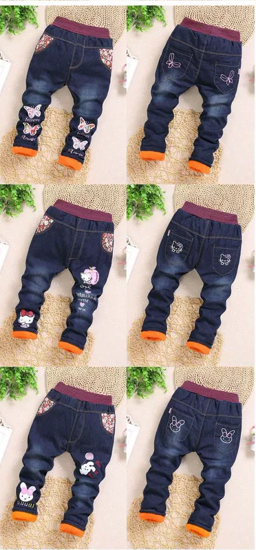 2018 mới mặc quần bé trai quần denim cộng với quần nhung cô gái dày 23456 tuổi yếm bò bé gái đẹp