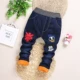 2018 mới mặc quần bé trai quần denim cộng với quần nhung cô gái dày 23456 tuổi yếm bò bé gái đẹp