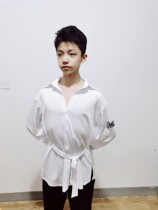 FZS Latin dance outfit loose shirt black white pure color dance suit Latin long sleeves adult boy