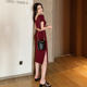 2022 spring and summer new open back slit women's short-sleeved dress slim sexy mid-length slim black skirt